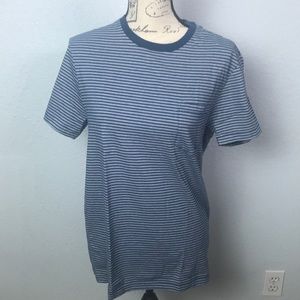 J Crew Factory Women’s Blue and White Striped Pocket t-shirt Size Medium NWT